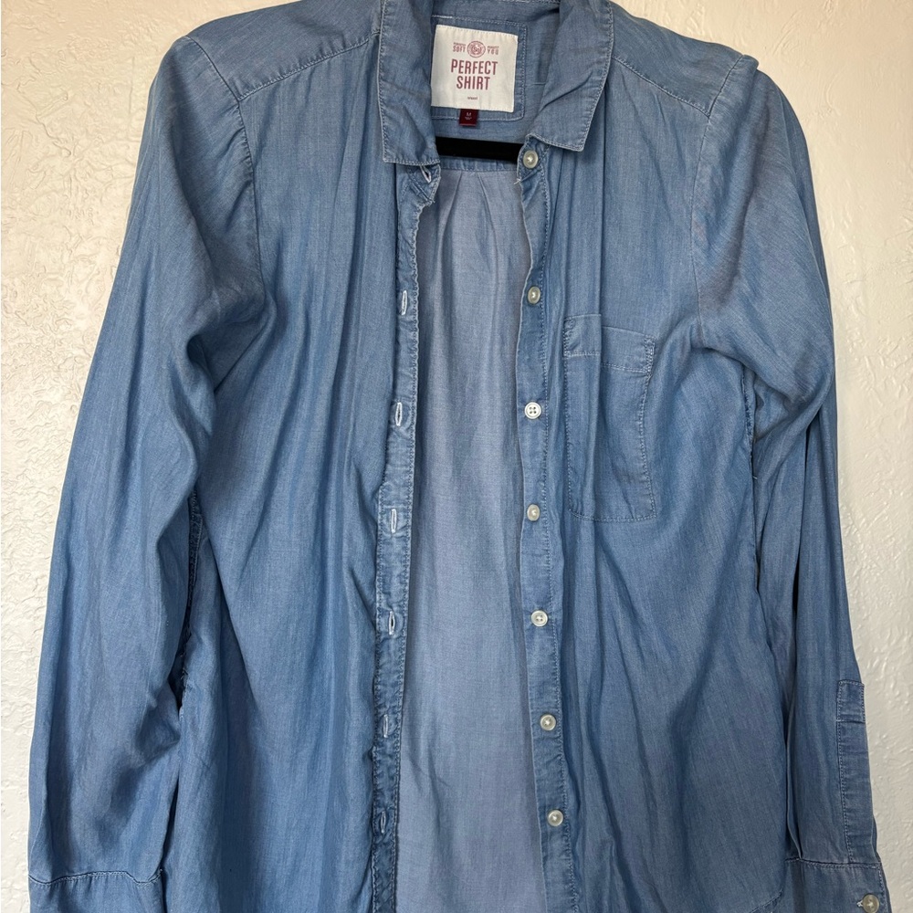 SO Light Blue Denim Casual Button-Down Shirt